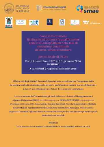 Corso di Formazione finalizzato ad ottenere la qualificazione delle stazioni appaltanti nella fase di esecuzione contrattuale di lavori, servizi e forniture